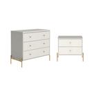 Cômoda 3 Gavetas e Mesa Cabeceira Jasper Off White Dourado