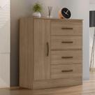 Cômoda 4 Gavetas 1 Porta Lite Carvalho Oak 81cm Largura Sapateira MDP
