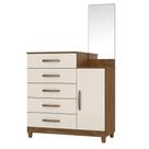 Cômoda 5 Gavetas e 1 Porta com Espelho Lisboa Castanho Wood Baunilha 937391 Moval