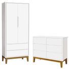 Cômoda 6 Gavetas e Guarda Roupa 2 Portas New Classic Branco com Pés Madeira - Reller Cômoda 6 Gavetas e Guarda Roupa 2 Portas New Classic Branco com Pés Madeira - Reller