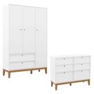 Cômoda 6 Gavetas E Guarda Roupa Unique 3 Portas Branco Soft Eco Wood - Matic