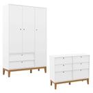 Cômoda 6 Gavetas e Guarda Roupa Unique 3 Portas Branco Soft Eco Wood - Matic