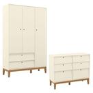 Cômoda 6 Gavetas E Guarda Roupa Unique 3 Portas Off White Eco Wood - Matic