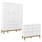 Cômoda 6 Gavetas E Guarda Roupa Unique 4 Portas Branco Soft Eco Wood - Matic