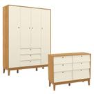 Cômoda 6 Gavetas e Guarda Roupa Unique 4 Portas Freijó Off White Eco Wood - Matic