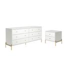 Cômoda 6 Gavetas e Mesa de Cabeceira Jasper Branco Dourado