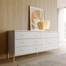 Cômoda 6 Gavetas Jasper 182 cm - Branco c/ Dourado