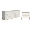 Cômoda 6 Gavetas Mesa de Cabeceira Jasper Off White Dourado