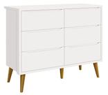 Cômoda 6 Gavetas Théo New Branco Fosco com Madeira - MoveisAqui