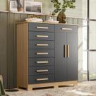 Cômoda 8 Gavetas 2 Portas com Cabideiro Verona Marrom/Titanium