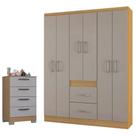 Cômoda 867 4 Gavetas Com Guarda Roupa Casal Milão 6 Portas Damasco Off White - Poquema