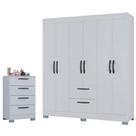 Cômoda 867 4 Gavetas E Guarda Roupa Casal Tóquio 6 Portas Branco Brilho - Poquema