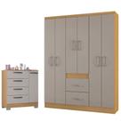 Cômoda 868 4 Gavetas E 1 Porta Com Guarda Roupa Casal Milão 6 Portas Damasco Off White - Poquema
