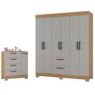 Cômoda 868 4 Gavetas e 1 Porta com Guarda Roupa Casal Tóquio 6 Portas Damasco Off White - Poquema