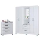 Cômoda 868 4 Gavetas e 1 Porta com Guarda Roupa Solteiro Córdoba 4 Portas Branco Brilho - Poquema