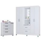 Cômoda 868 4 Gavetas E 1 Porta Com Guarda Roupa Solteiro Córdoba 4 Portas Branco Brilho - Poquema
