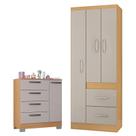 Cômoda 868 4 Gavetas e 1 Porta com Guarda Roupa Solteiro Milão 3 Portas Damasco Off White - Poquema