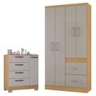 Cômoda 868 4 Gavetas e 1 Porta com Guarda Roupa Solteiro Milão 4 Portas Damasco Off White - Poquema