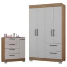 Cômoda 868 4 Gavetas E 1 Porta Com Guarda Roupa Solteiro Tóquio 4 Portas Castanho Off White Poquema