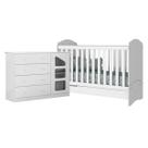 Cômoda Algodão Doce Sapateira 4 Gavetas MDF + Berço Mini Cama Pirulito Branco - Bela Móveis Cômoda Algodão Doce Sapateira 4 Gavetas MDF + Berço Mini Cama Pirulito Branco - Bela Móveis
