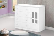 Cômoda ALV Modelo Infantil com Detalhe Decorativo em Vidro na Porta Cor Branco
