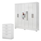 Cômoda Astral e Guarda Roupa Casal Prático Branco com Espelho - Demóbile