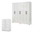 Cômoda Astral e Guarda Roupa Casal Prático Branco - Demóbile