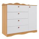 Cômoda Bebe 4 Gavetas 1 Porta Encanto Nature/Branco - Permobili Baby 100% MDF