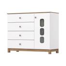 Cômoda Bebê Aconchego c/ 1 Porta e 4 Gavetas Branco/Jequitiba - Henn Cômoda Bebê Aconchego c/ 1 Porta e 4 Gavetas Branco/Jequitiba - Henn