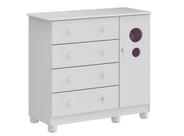 Cômoda Bebê Moveis Peroba Bolinha 04 gavetas 01 porta MDF