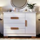 Cômoda Brescia 3 Gavetas com Porta MDF Moderna para Quarto 96cm Organizador Grande com Prateleira Interna Design Contemporâneo para Casal e Solteiro