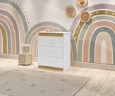 Cômoda CAT Linha Infantil 3 Gavetas Com Puxadores Cromados Cor Branco/Nature