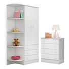 Cômoda com 4 Gavetas e Roupeiro Amesterdã Branco Branco