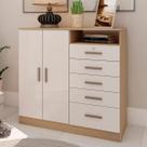 Cômoda com Nicho Guatemala 2 Portas 5 Gavetas Freijó/Branco Cômoda com Nicho Guatemala 2 Portas 5 Gavetas Freijó/Branco
