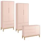 Cômoda com Porta e 2 Peças Guarda Roupa Infantil New Classic Rosa com Pés Madeira Natural - Reller