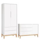 Cômoda Com Porta E Guarda Roupa Infantil 2 Portas New Classic Branco Com Pés Madeira Natural - Reller Cômoda Com Porta E Guarda Roupa Infantil 2 Portas New Classic Branco Com Pés Madeira Natural - Reller