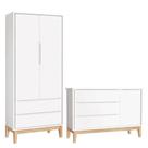 Cômoda Com Porta E Guarda Roupa Infantil 2 Portas New Classic Branco Com Pés Madeira Natural Reller Cômoda Com Porta E Guarda Roupa Infantil 2 Portas New Classic Branco Com Pés Madeira Natural Reller