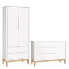 Cômoda com Porta e Guarda Roupa Infantil 2 Portas New Classic Branco com Pés Madeira Natural Reller