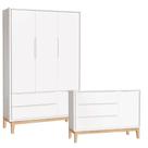 Cômoda Com Porta E Guarda Roupa Infantil 3 Portas New Classic Branco Com Pés Madeira Natural Reller