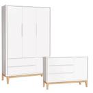 Cômoda com Porta e Guarda Roupa Infantil 3 Portas New Classic Branco com Pés Madeira Natural Reller