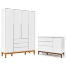 Cômoda Com Porta E Guarda Roupa Infantil Nature Clean 4 Portas Branco Soft Eco Wood - Matic Cômoda Com Porta E Guarda Roupa Infantil Nature Clean 4 Portas Branco Soft Eco Wood - Matic