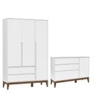 Cômoda com Porta e Guarda Roupa Nature Clean 3 Portas Branco Acetinado Eco Wood - Matic