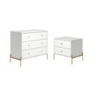 Cômoda de 3 Gavetas e Mesa Cabeceira Jasper Branco Gloss