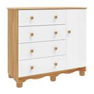Cômoda de Bebê com 1 Porta e 4 Gavetas 100% MDF Mimo Branco Brilho/Amêndoa