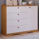 Cômoda de Bebê Encanto 1 Porta 4 Gavetas 100% Mdf Nature/Branco - Permóbili