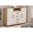 Cômoda de Quarto Berlim c/ 2 Portas 1 Nicho e 4 Gavetas Freijo/White Laca - Genialflex Cômoda de Quarto Berlim c/ 2 Portas 1 Nicho e 4 Gavetas Freijo/White Laca - Genialflex