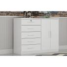 Cômoda de Quarto Space c/ 2 Portas e 5 Gavetas Branco - Novo Horizonte