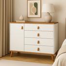 Cômoda Decor Bebê Infantil Juvenil Quarto 4 Gavetas 1 Porta Retrô Pés Madeira