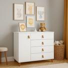 Cômoda Decor Infantil Juvenil Quarto 4 Gavetas 1 Porta Retrô Pés Madeira Cor:Branco