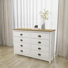 Cômoda Decorativa 8 Gavetas Madeira Maciça Osiris Branco/Freijó - G74 - Gran Belo